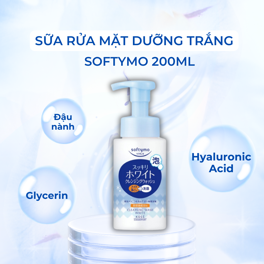 SỮA RỬA MẶT & TẨY TRANG TẠO BỌT DƯỠNG TRẮNG SOFTYMO CHAI (200 ML)